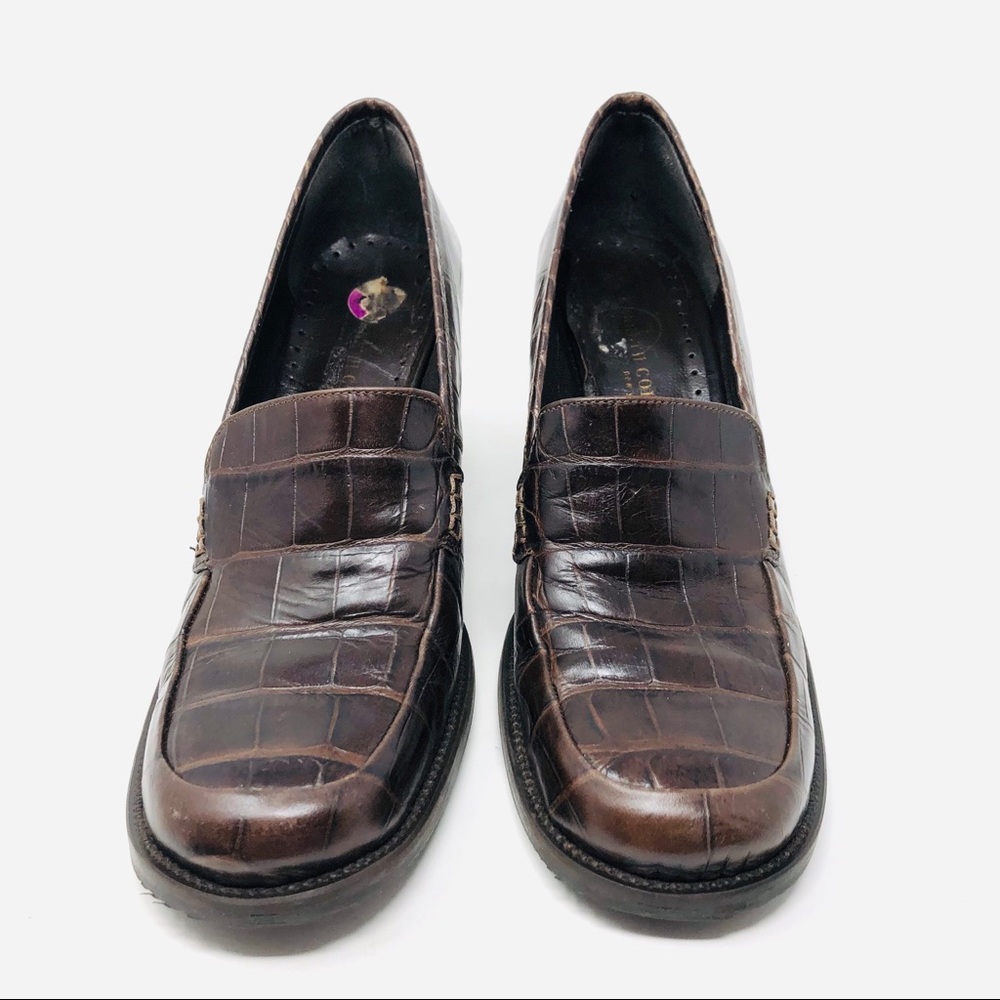 KENNETH COLE brown heeled leather loafers, made in Italy, size 8.5 - Picture 4 of 7